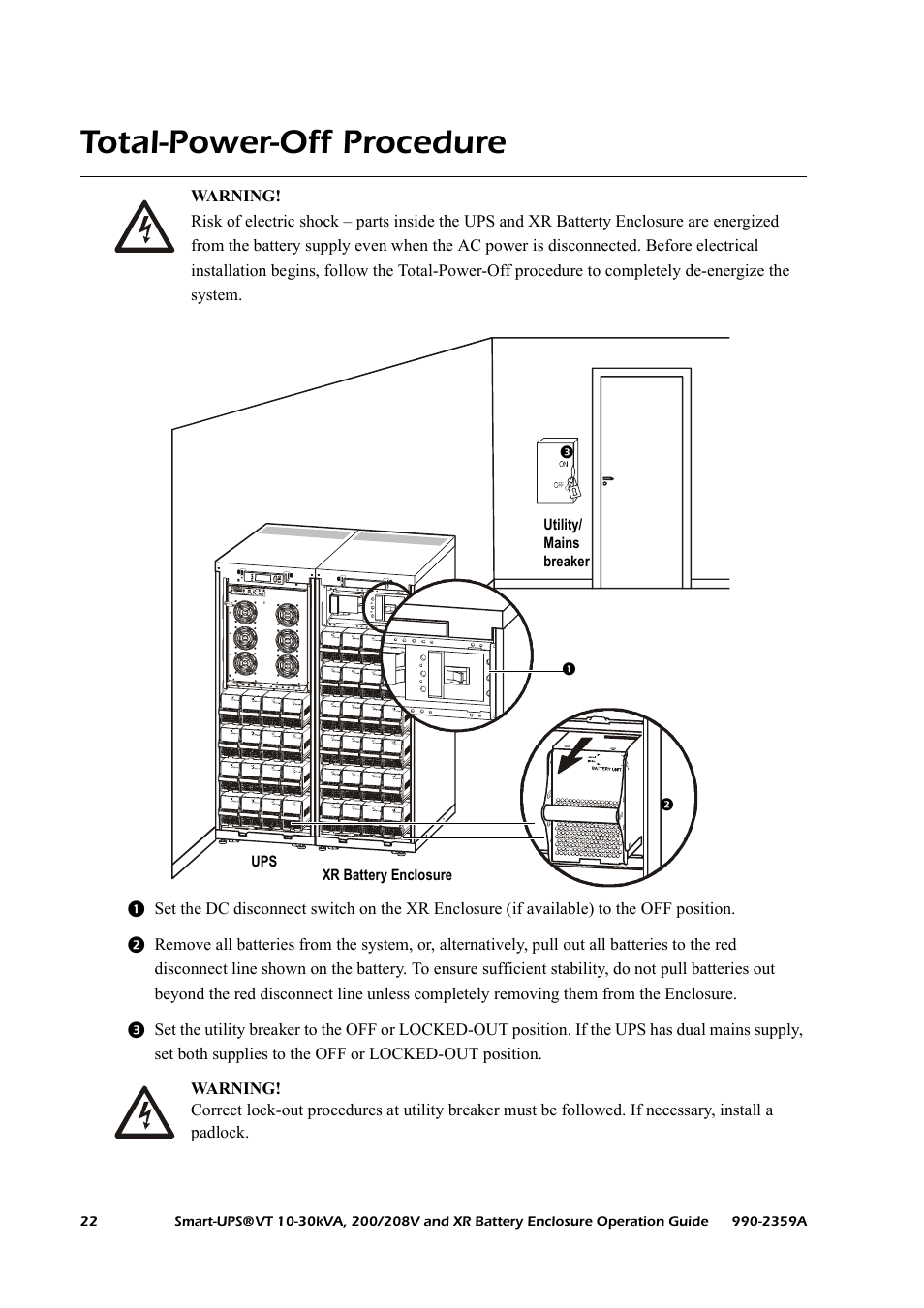 Total-power-off procedure | American Power Conversion 200/208 V User Manual | Page 30 / 52