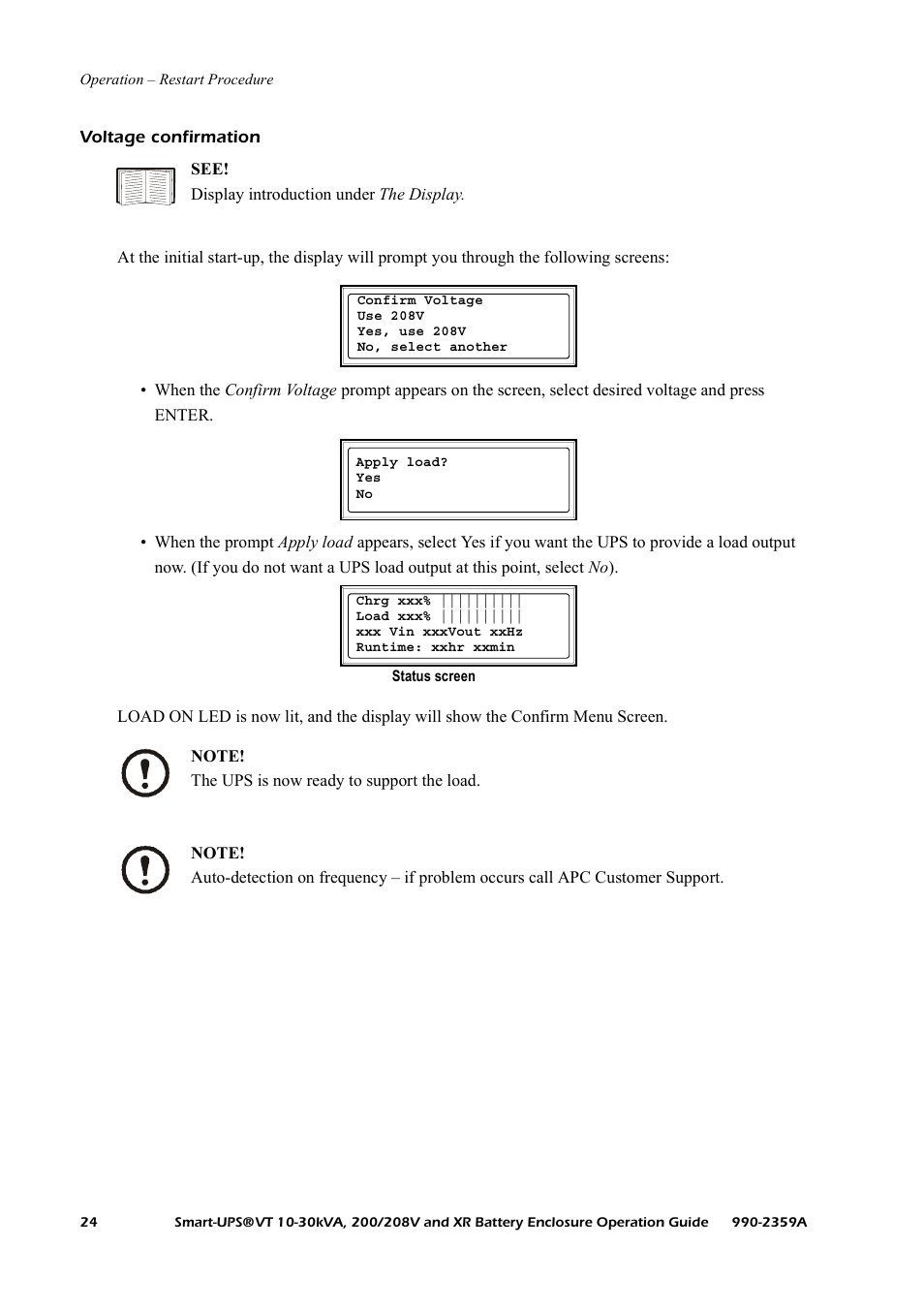 Voltage confirmation | American Power Conversion 200/208 V User Manual | Page 32 / 52