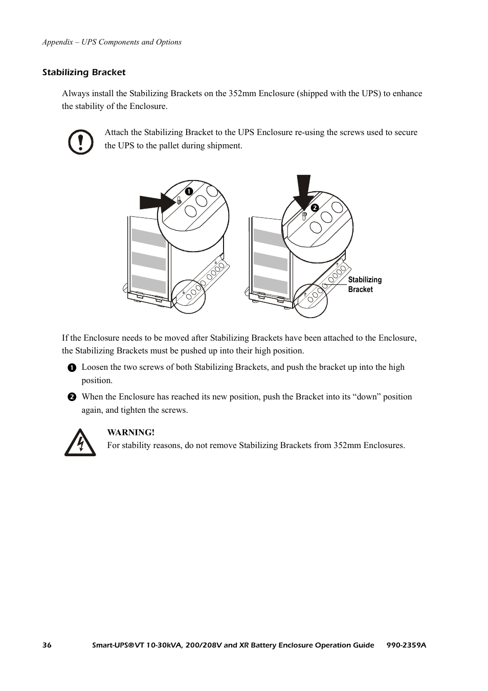 Stabilizing bracket | American Power Conversion 200/208 V User Manual | Page 44 / 52
