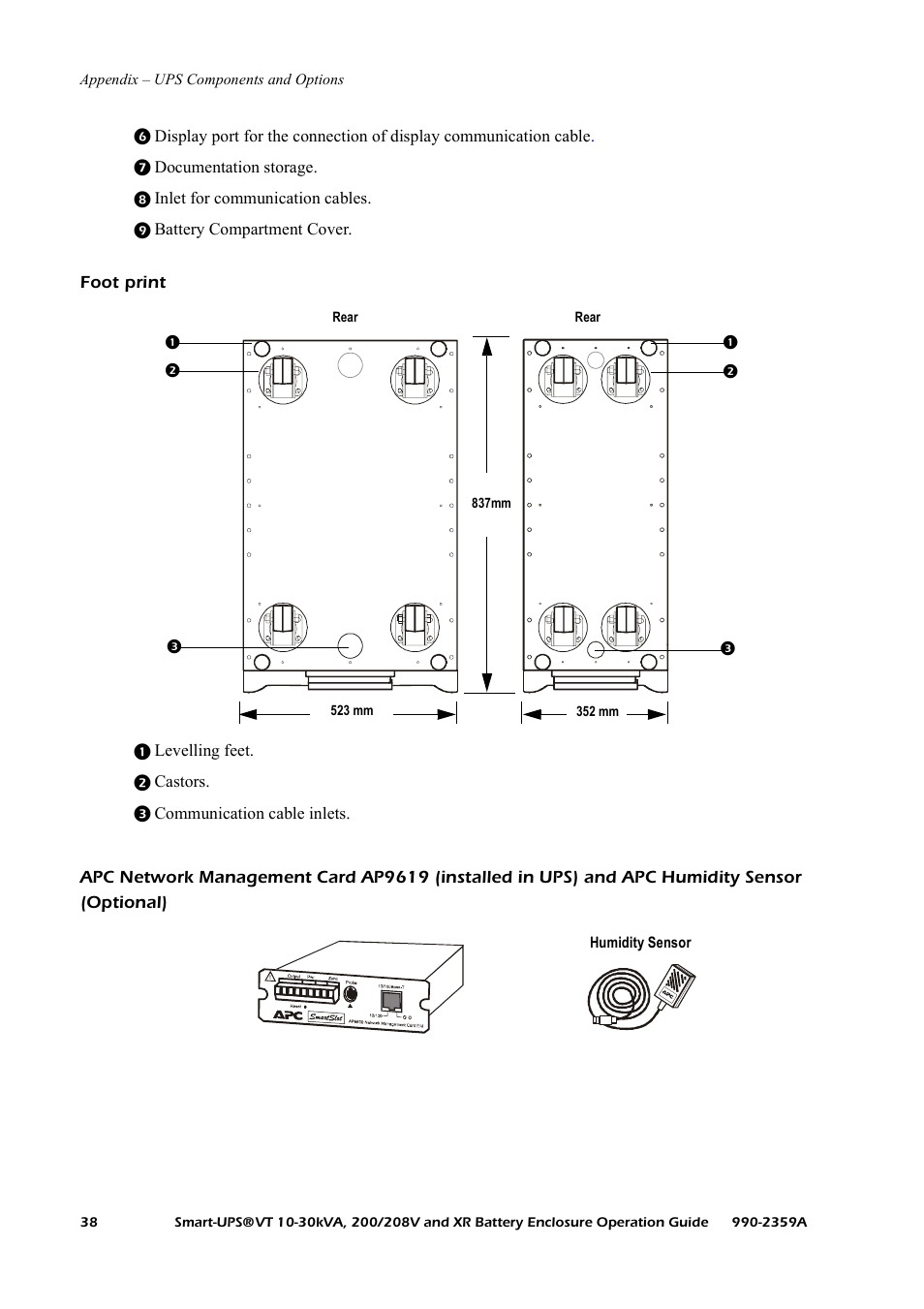 Foot print | American Power Conversion 200/208 V User Manual | Page 46 / 52