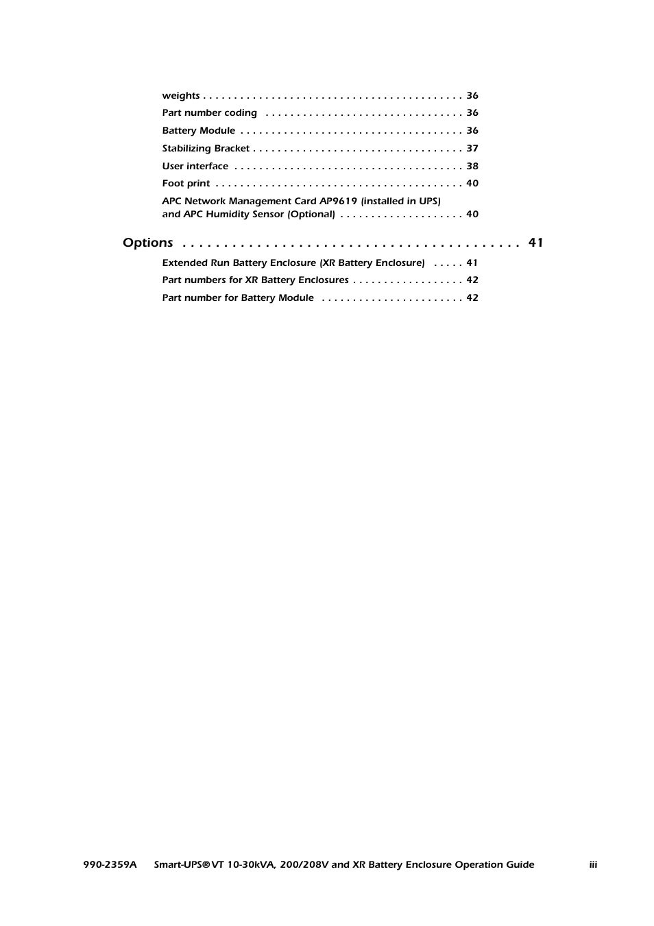 Options | American Power Conversion 200/208 V User Manual | Page 7 / 52