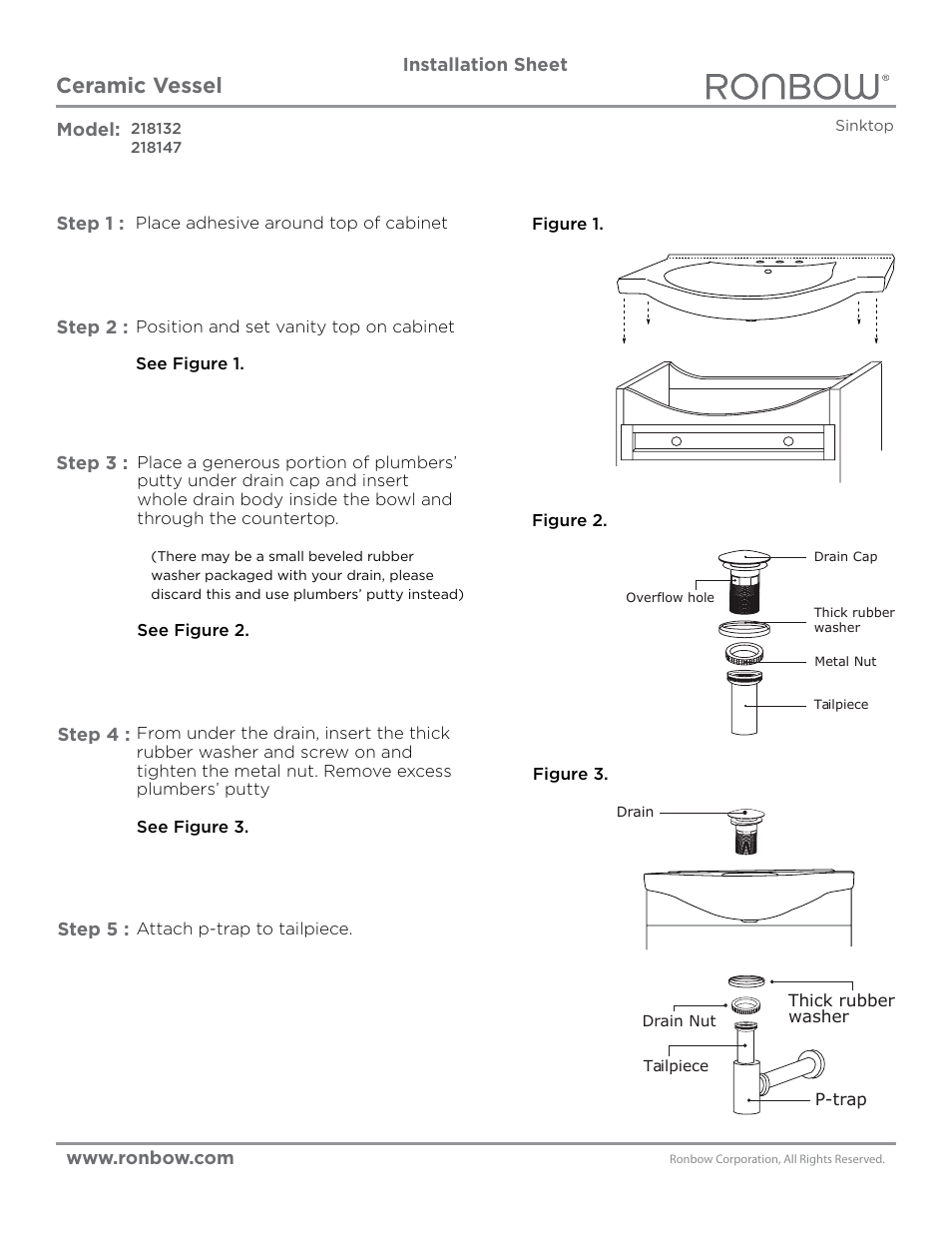 Ronbow Overhang Ceramic Vessel (Fitted) User Manual | 1 page