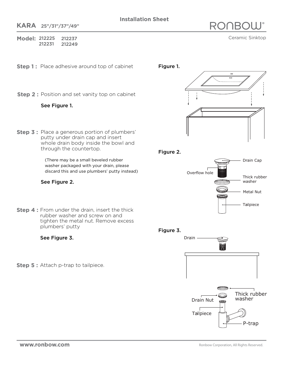 Ronbow Kar Ceramic Sinktop (Standard) User Manual | 1 page