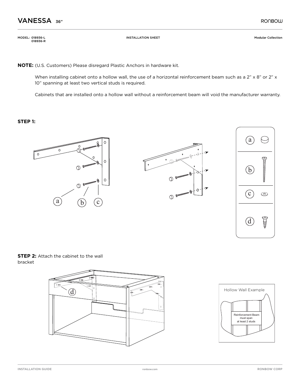 Ronbow Vanessa User Manual | 1 page