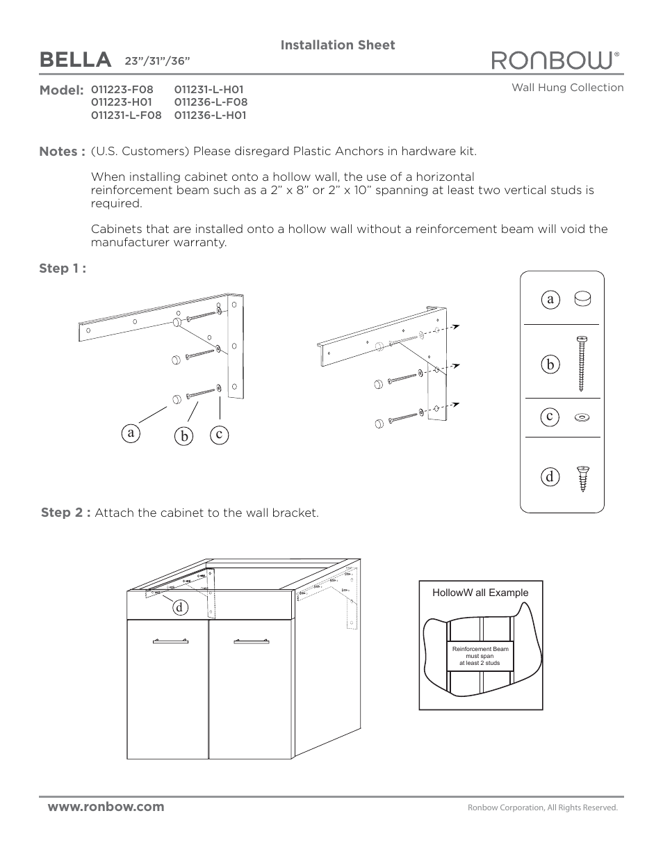 Ronbow Bella User Manual | 1 page