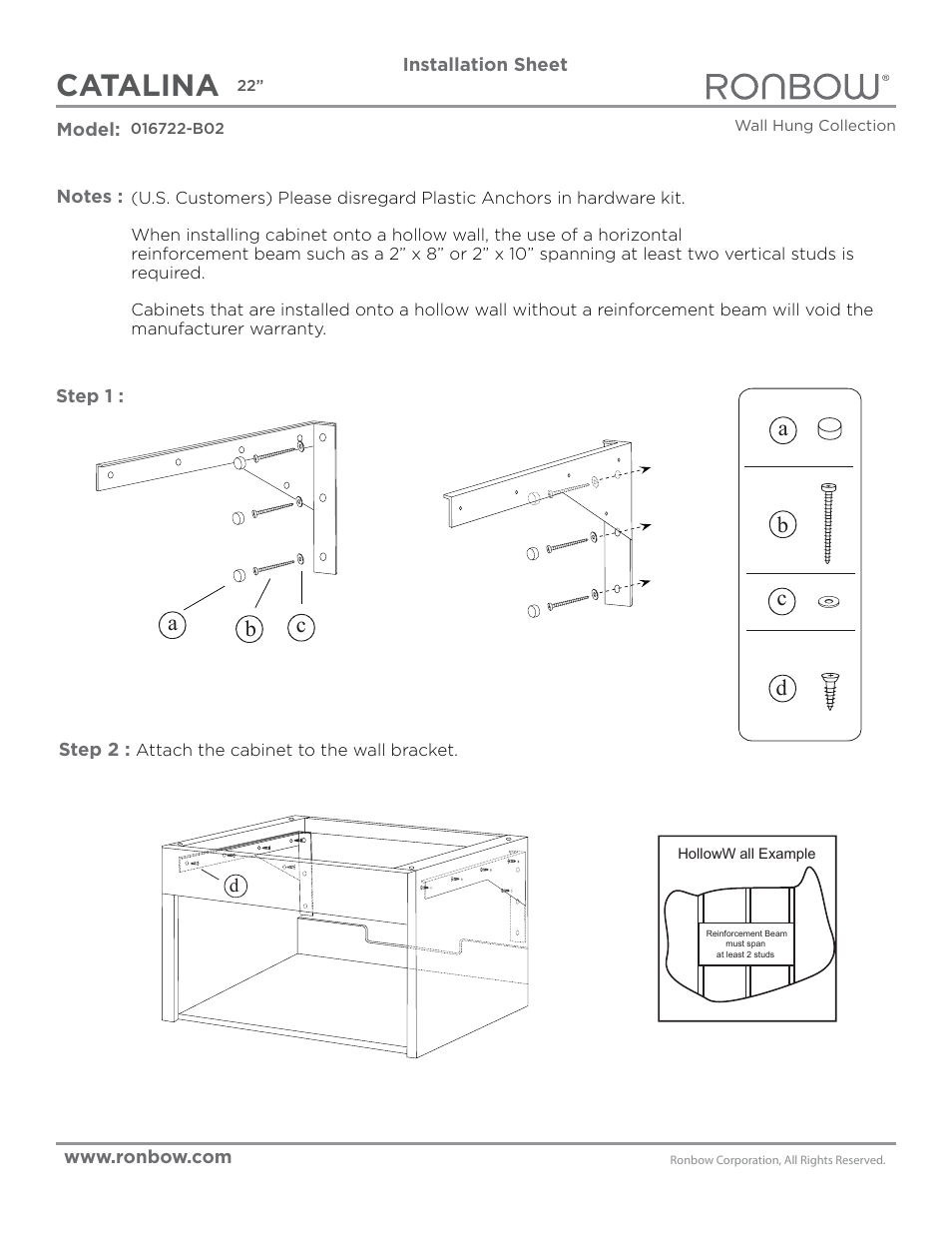 Ronbow Catalina User Manual | 1 page