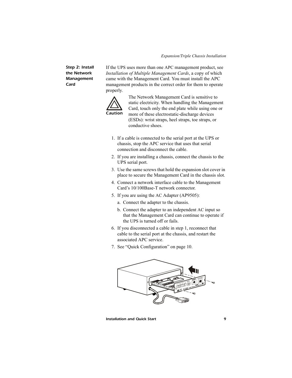 Step 2: install the network management card | American Power Conversion AP9619 User Manual | Page 13 / 26