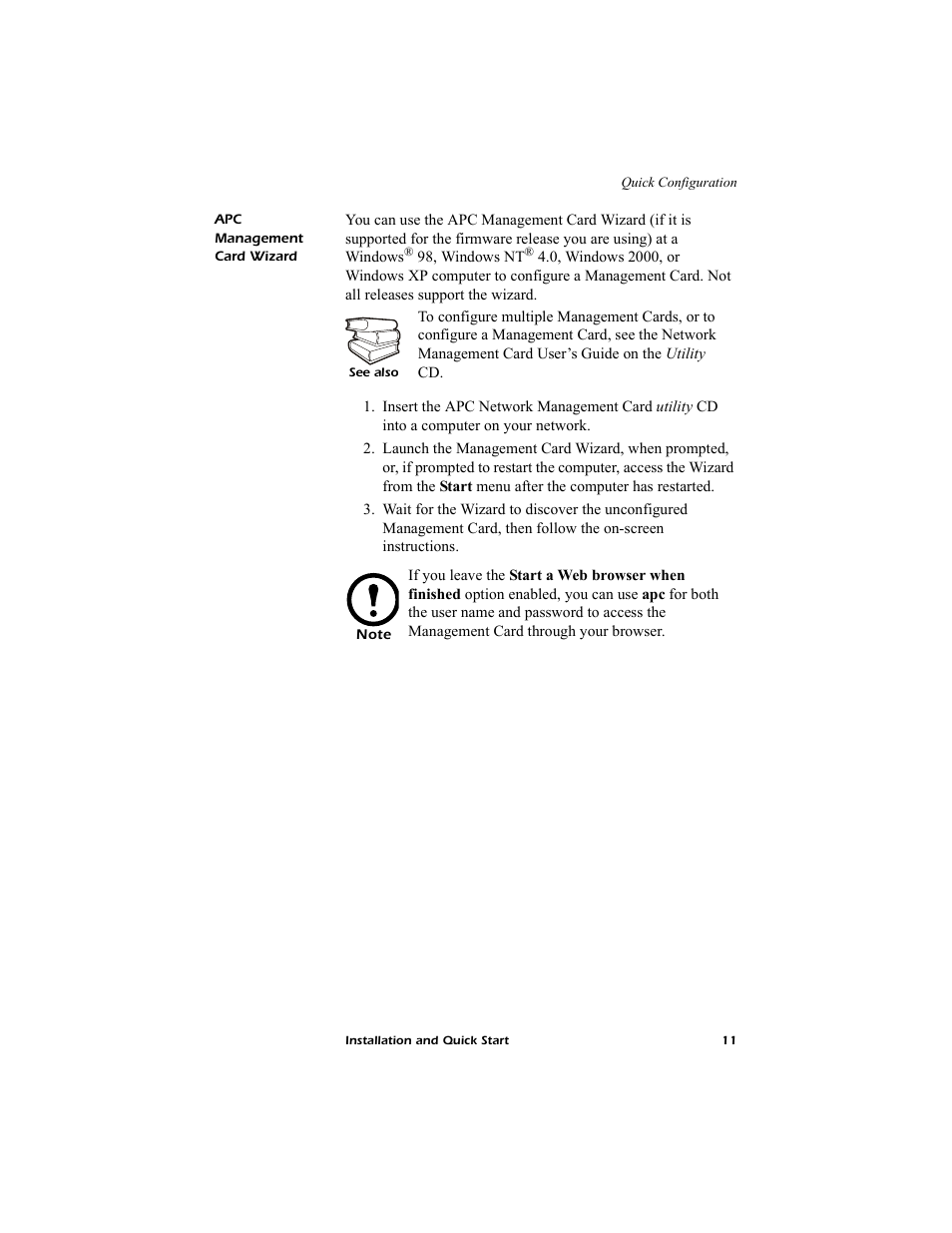 Apc management card wizard, Ee “apc management | American Power Conversion AP9619 User Manual | Page 15 / 26