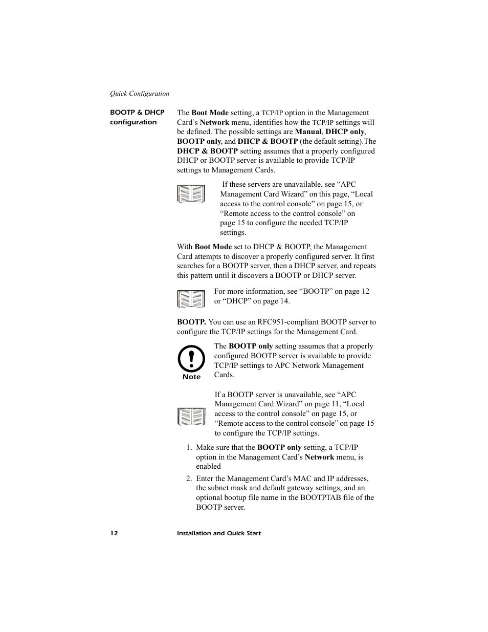 Bootp & dhcp configuration, See “bootp & dhcp | American Power Conversion AP9619 User Manual | Page 16 / 26