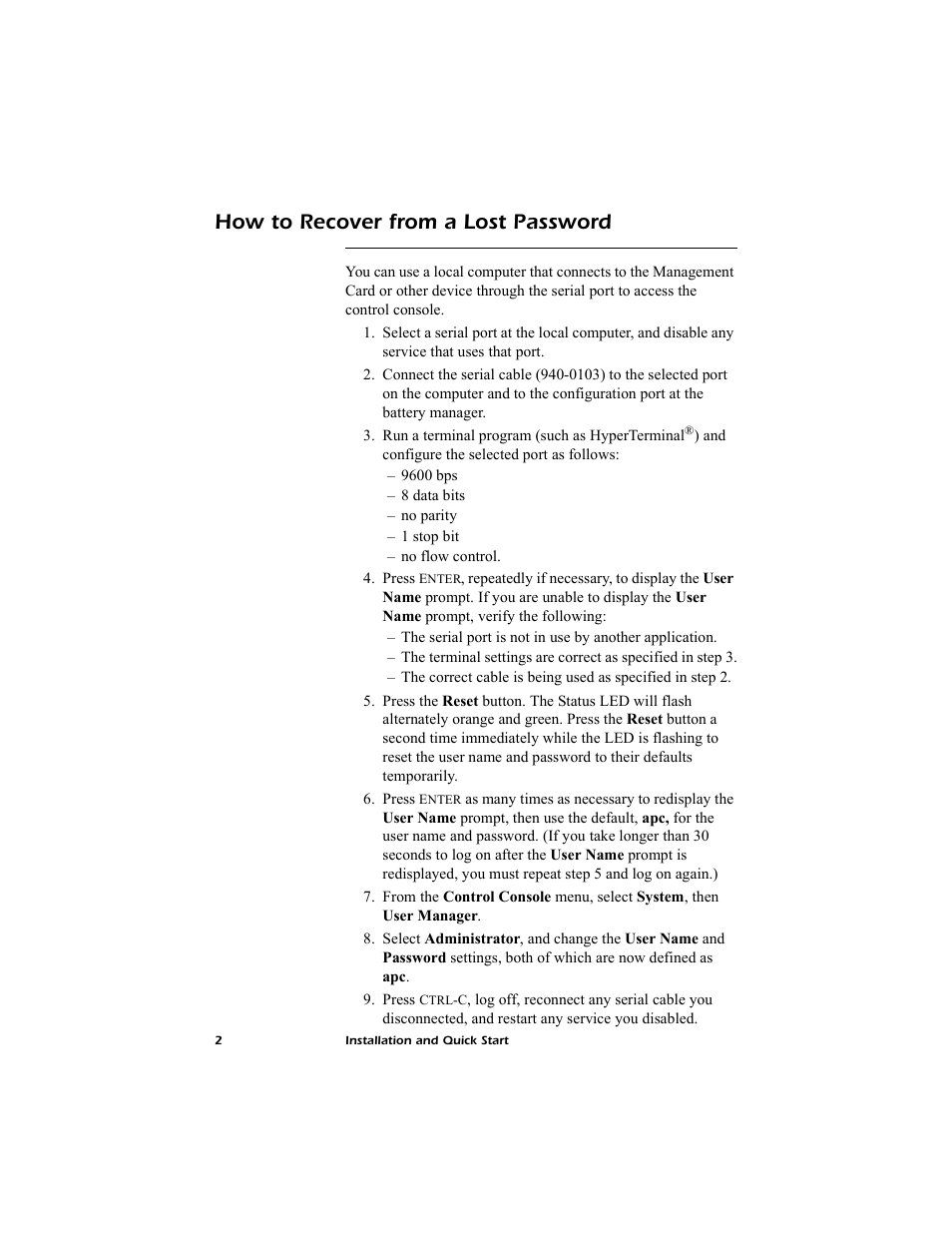 How to recover from a lost password | American Power Conversion AP9619 User Manual | Page 6 / 26
