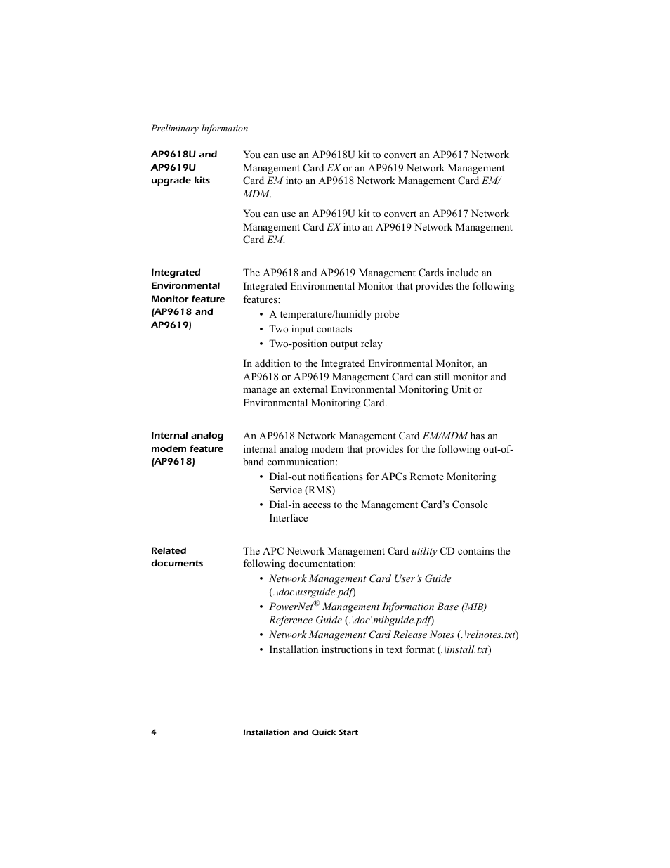Ap9618u and ap9619u upgrade kits, Internal analog modem feature (ap9618), Related documents | American Power Conversion AP9619 User Manual | Page 8 / 26