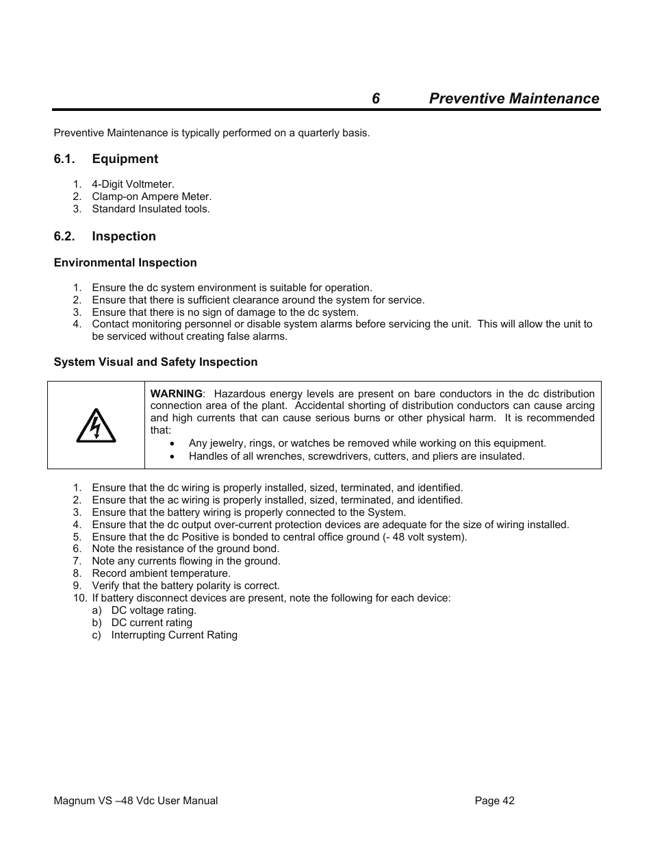 6 preventive maintenance | American Power Conversion VS 50 User Manual | Page 42 / 54