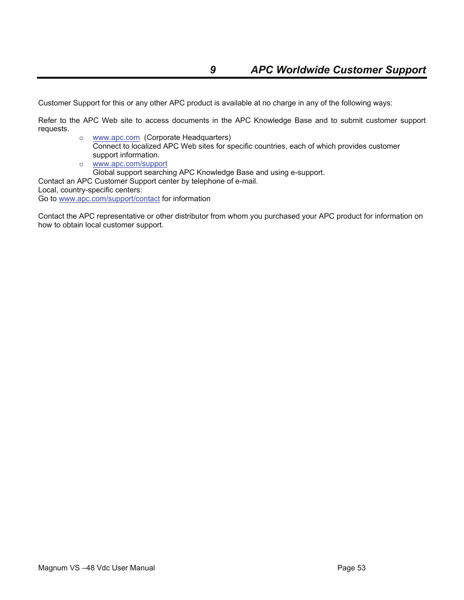 9apc worldwide customer support | American Power Conversion VS 50 User Manual | Page 53 / 54