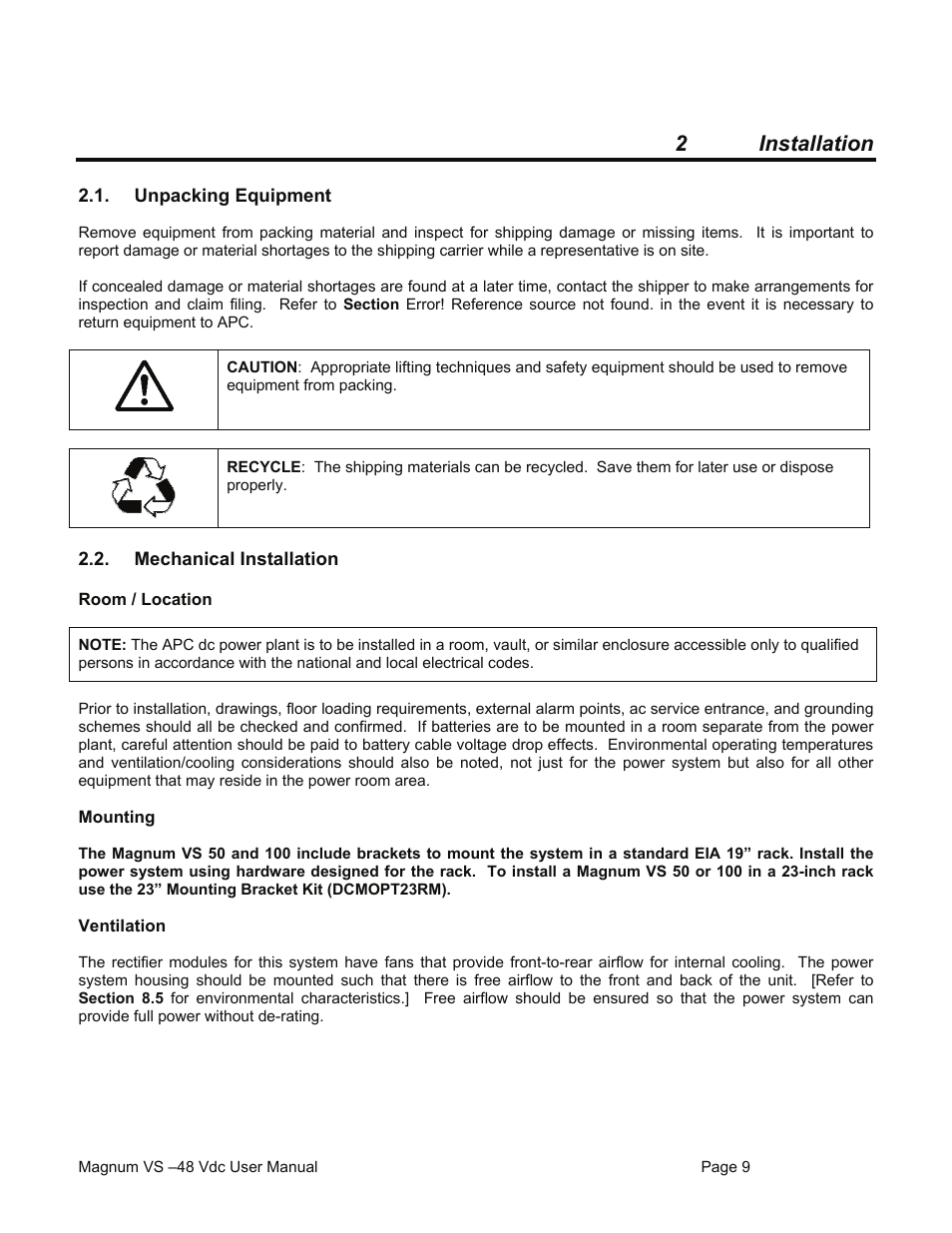 2 installation | American Power Conversion VS 50 User Manual | Page 9 / 54