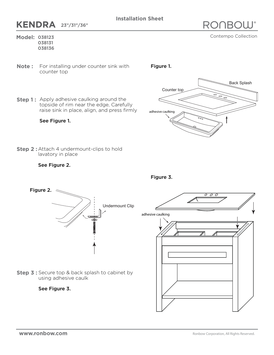 Ronbow Kendra User Manual | 3 pages