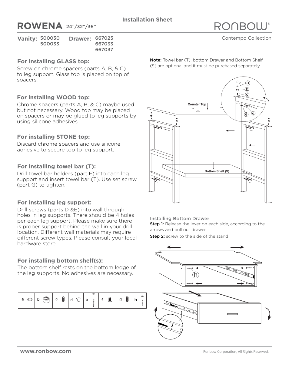 Ronbow Rowena User Manual | 3 pages