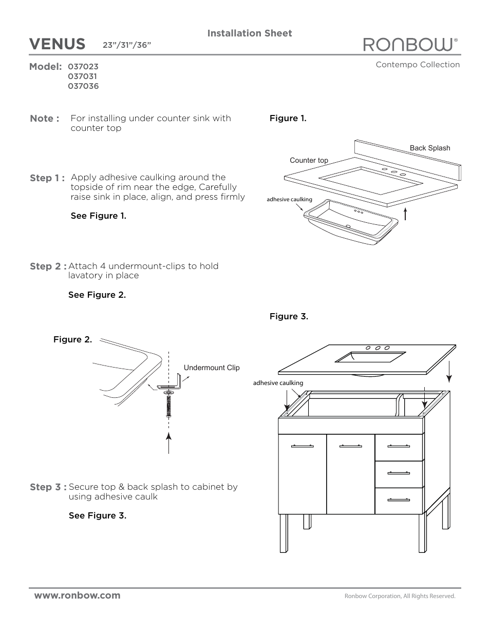 Ronbow Venus User Manual | 3 pages