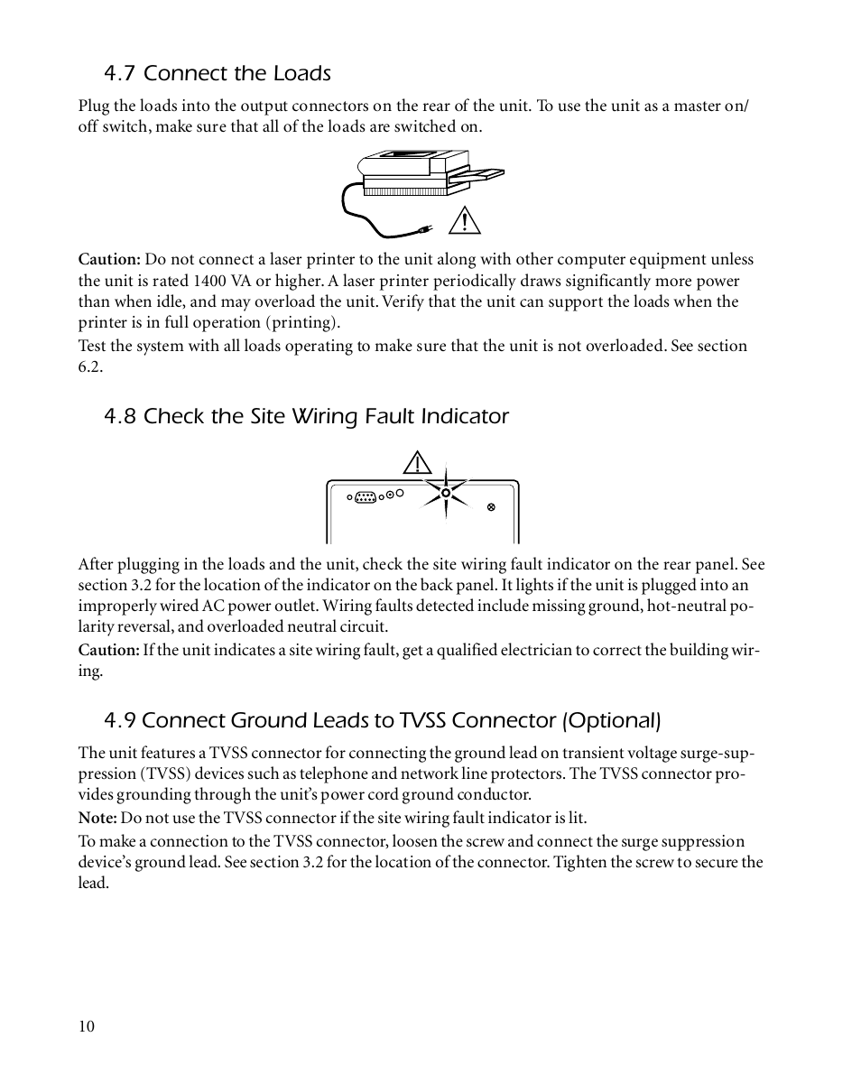 7 connect the loads, 8 check the site wiring fault indicator | American Power Conversion SMARTUPS 450 User Manual | Page 14 / 60