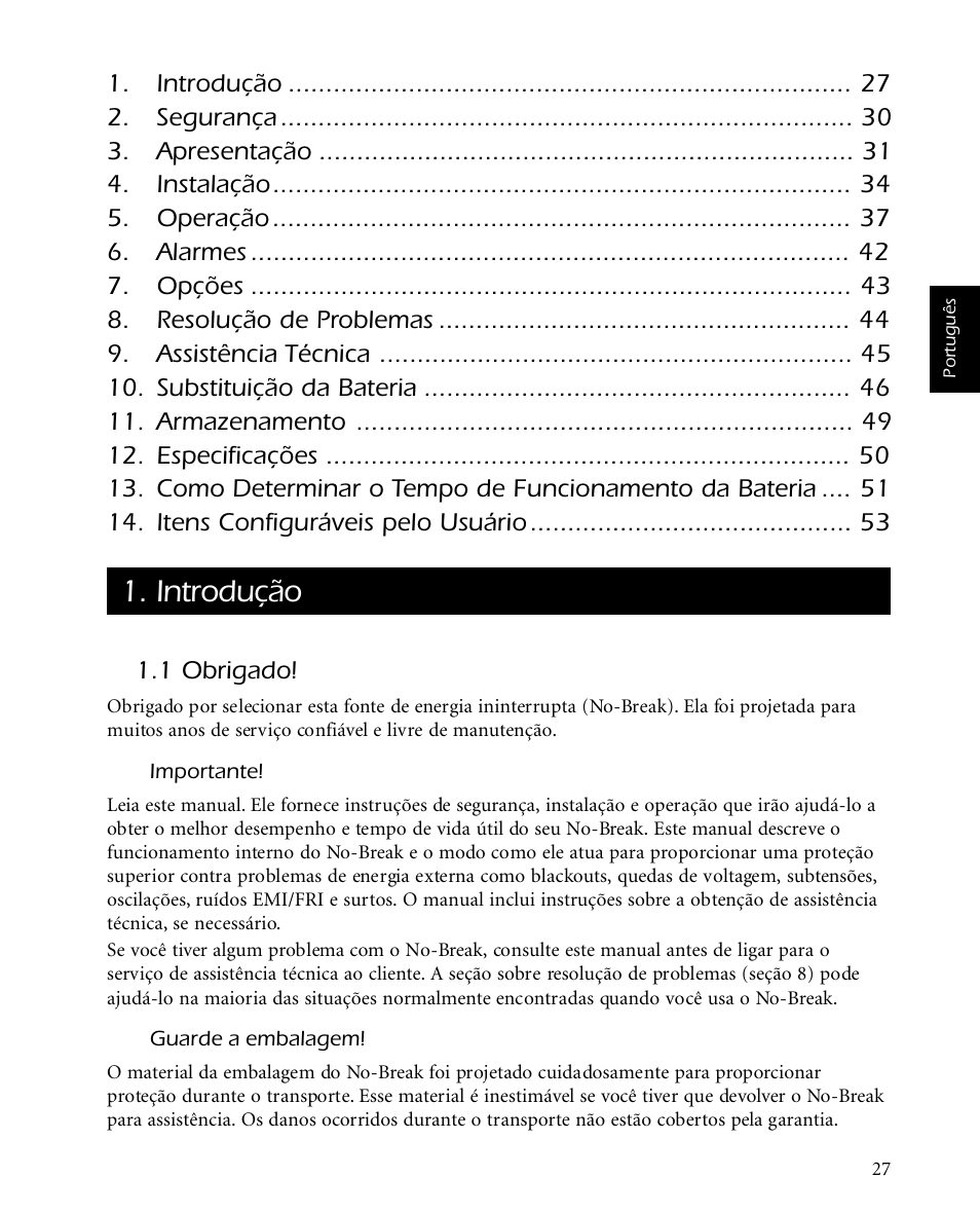 Introdução | American Power Conversion SMARTUPS 450 User Manual | Page 31 / 60