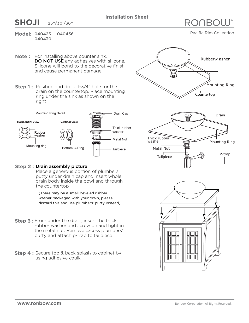 Ronbow Shoji User Manual | 3 pages