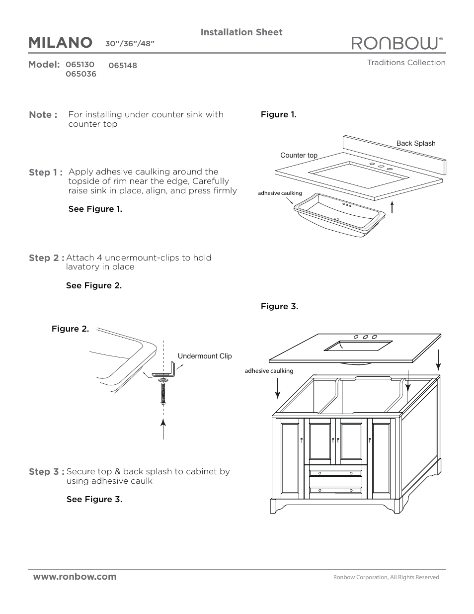 Ronbow Milano User Manual | 2 pages