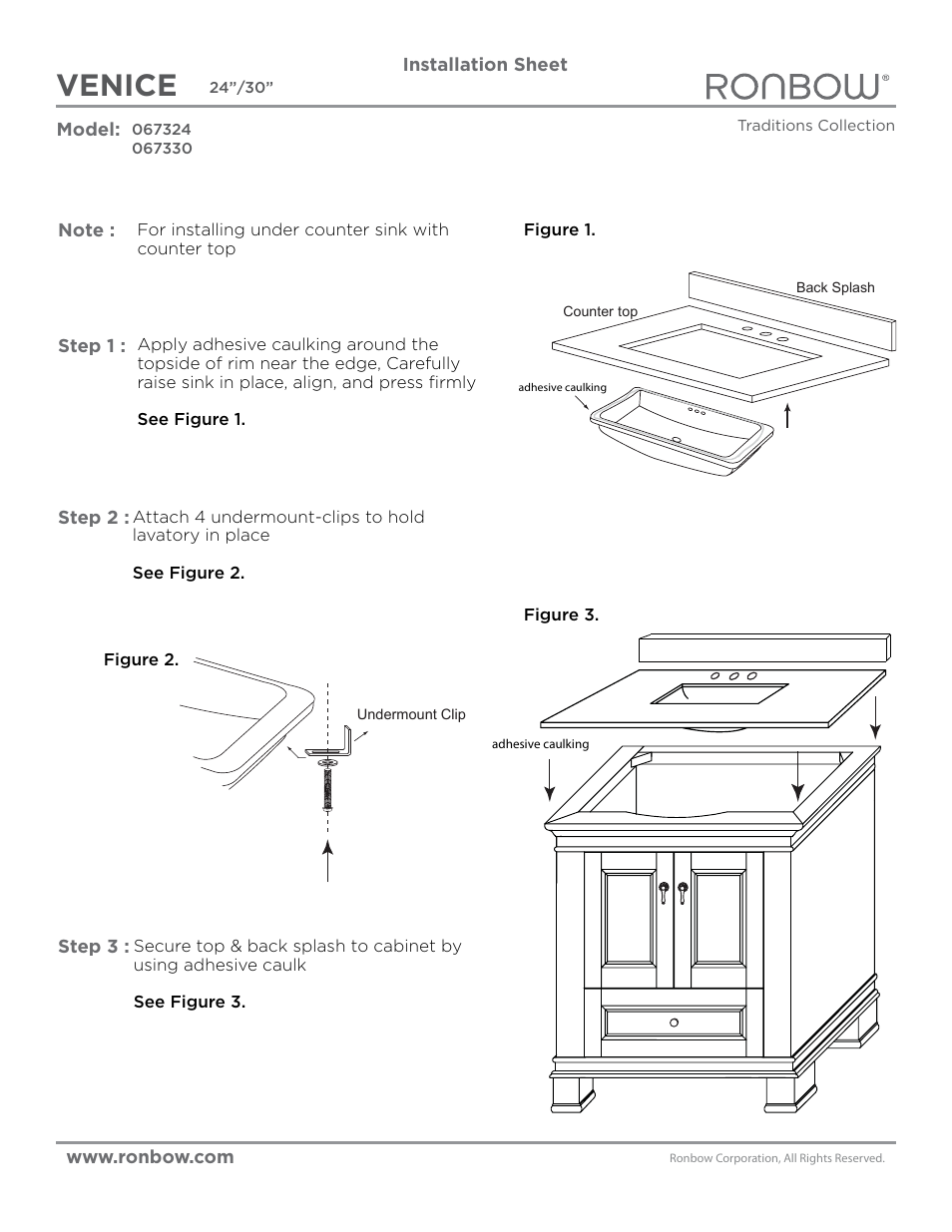 Ronbow Venice User Manual | 2 pages