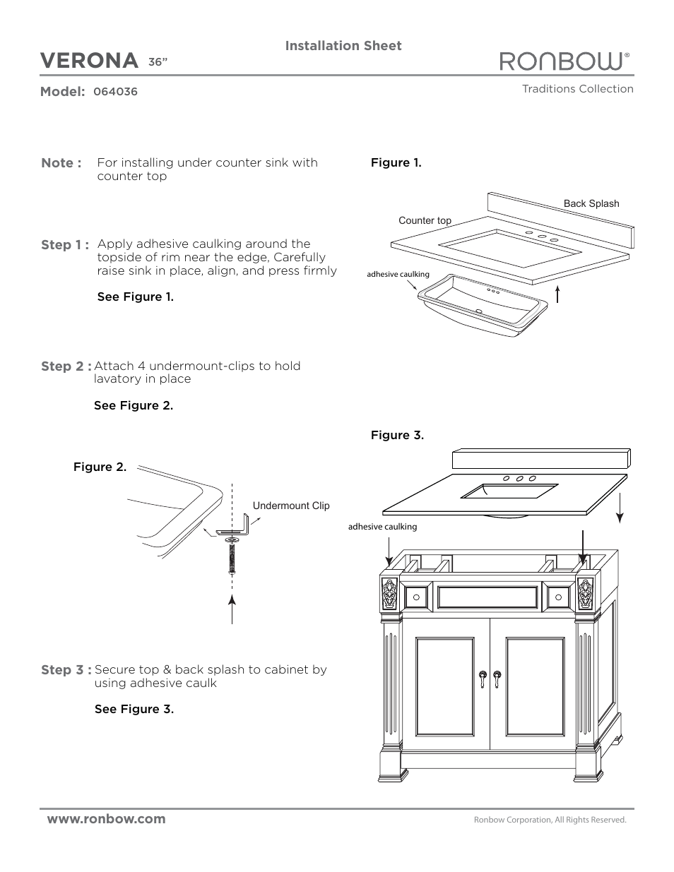 Ronbow Verona User Manual | 2 pages