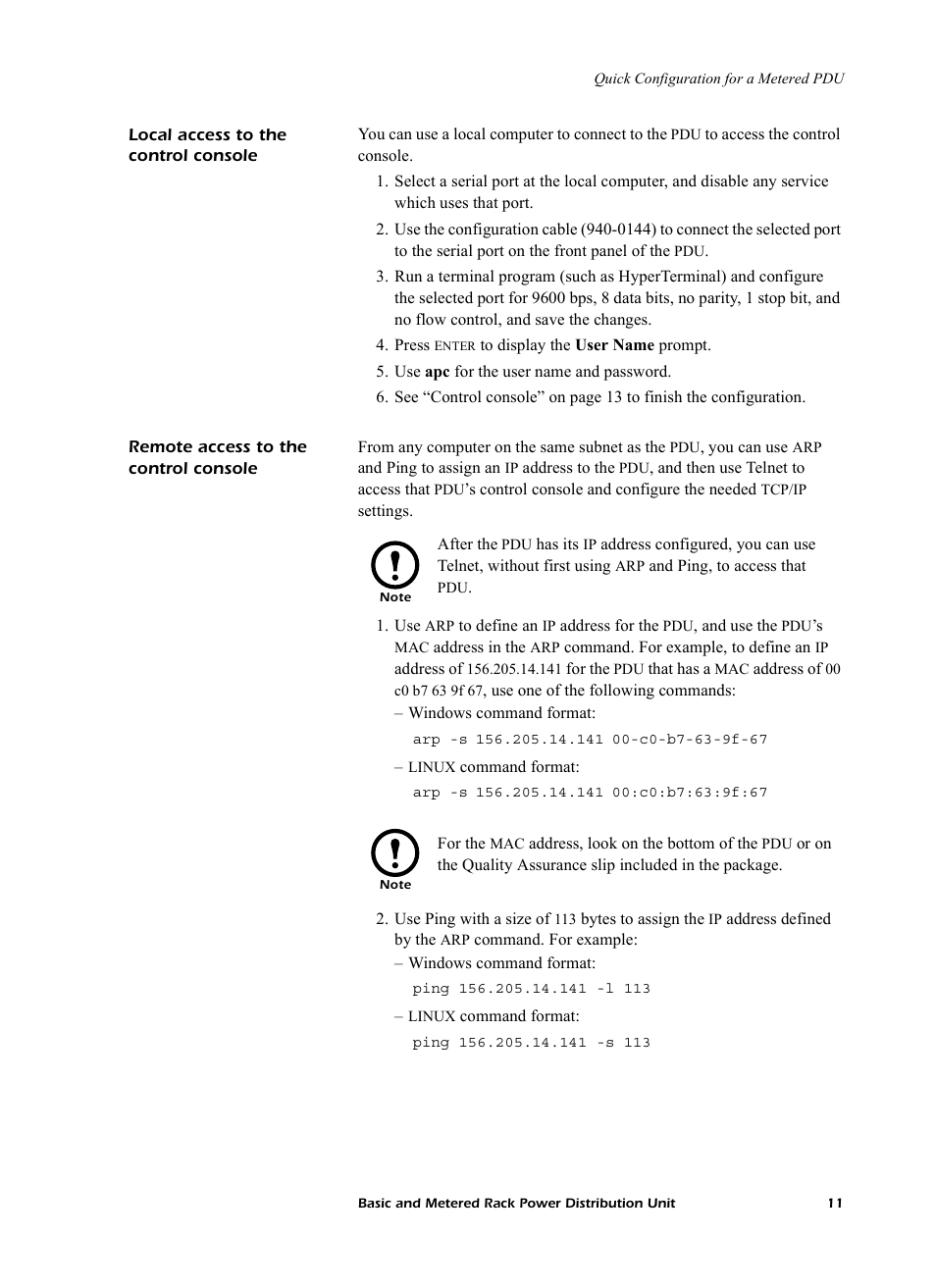 Local access to the control console, Remote access to the control console | American Power Conversion AP7862J User Manual | Page 15 / 24