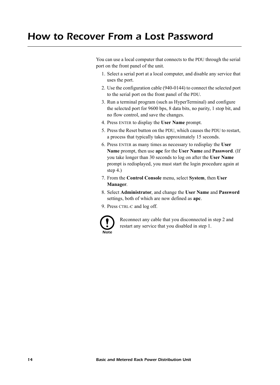 How to recover from a lost password | American Power Conversion AP7862J User Manual | Page 18 / 24