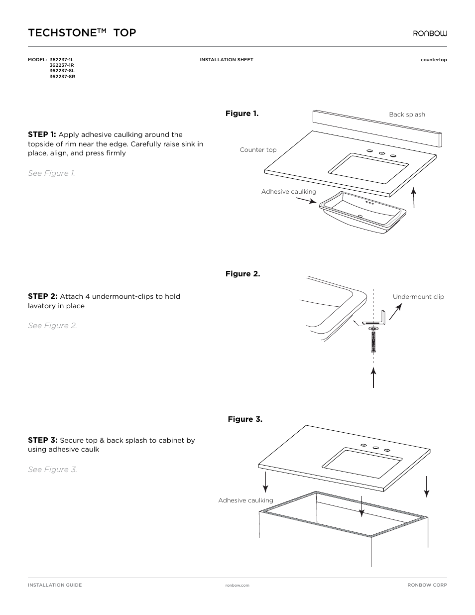 Ronbow TechSton Top Undercounter (Standard) User Manual | 1 page