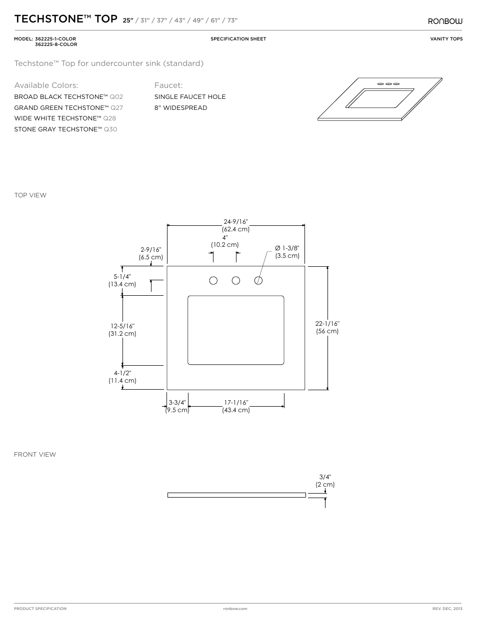 Ronbow TechSton Top Above Counter (Standard) User Manual | 5 pages