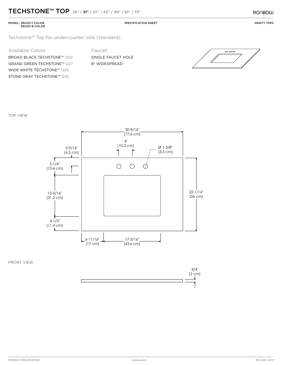Techstone™ top | Ronbow TechSton Top Above Counter (Standard) User Manual | Page 2 / 5