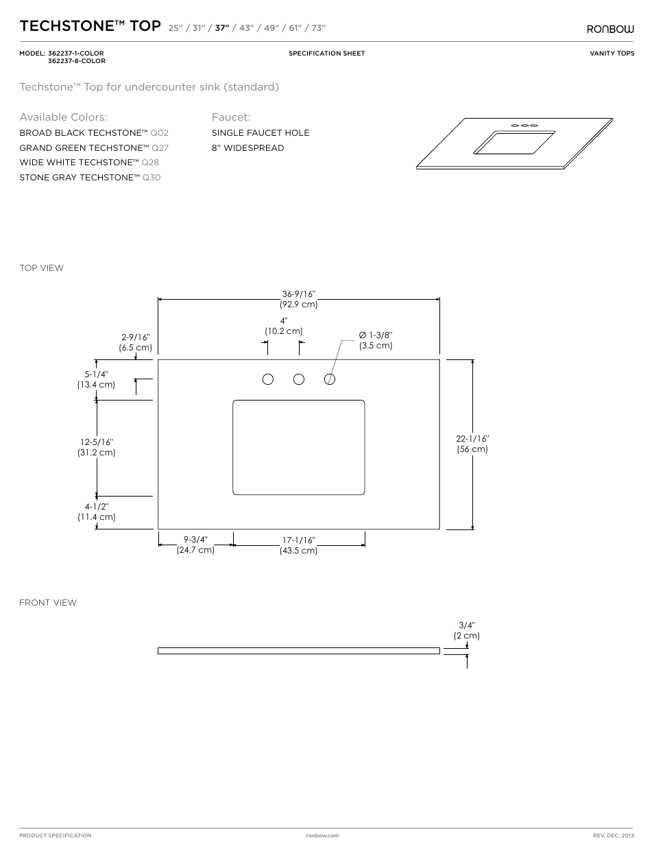 Techstone™ top | Ronbow TechSton Top Above Counter (Standard) User Manual | Page 3 / 5