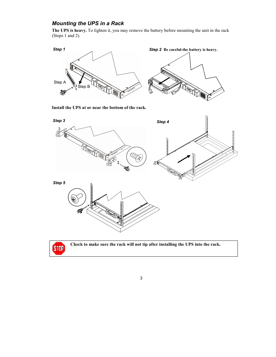 Mounting the ups in a rack | American Power Conversion 750VA User Manual | Page 5 / 18