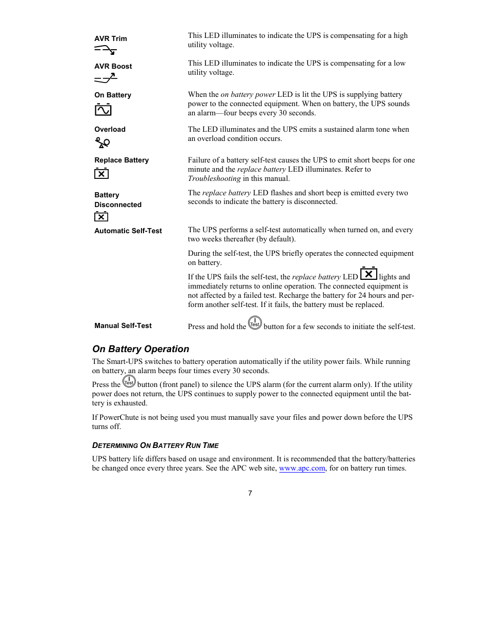 On battery operation | American Power Conversion 750VA User Manual | Page 9 / 18