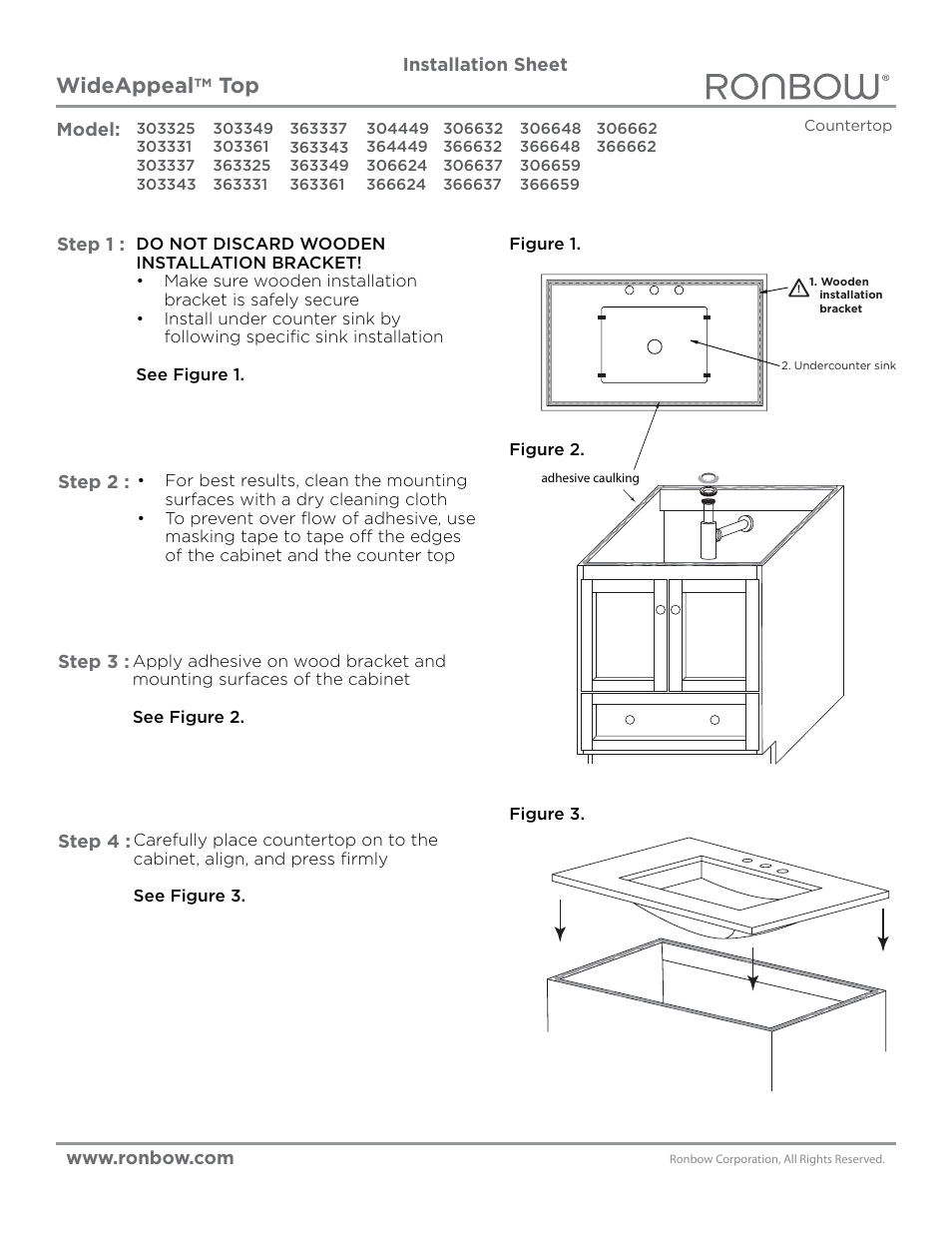 Ronbow WideAppea Top Undercounter (Non-Standard) User Manual | 1 page