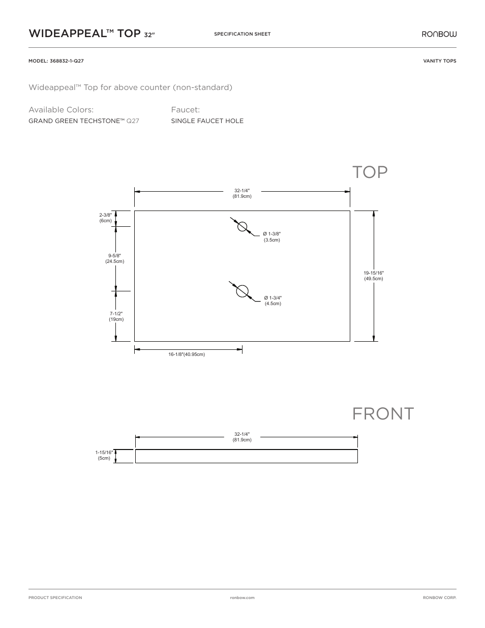 Ronbow WideAppea Top Above Counter (Non-Standard) User Manual | 1 page