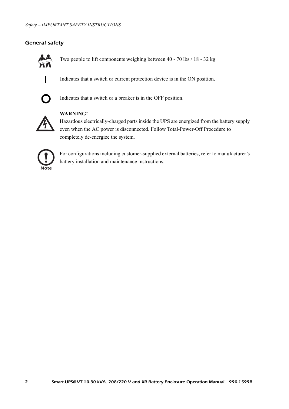 General safety | American Power Conversion XR User Manual | Page 10 / 56