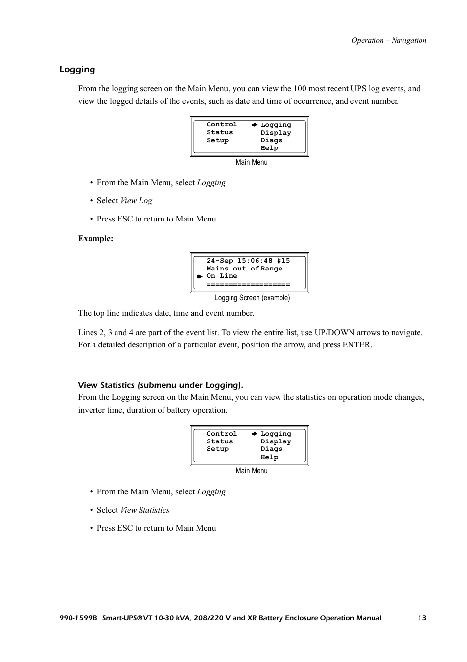 Logging | American Power Conversion XR User Manual | Page 21 / 56