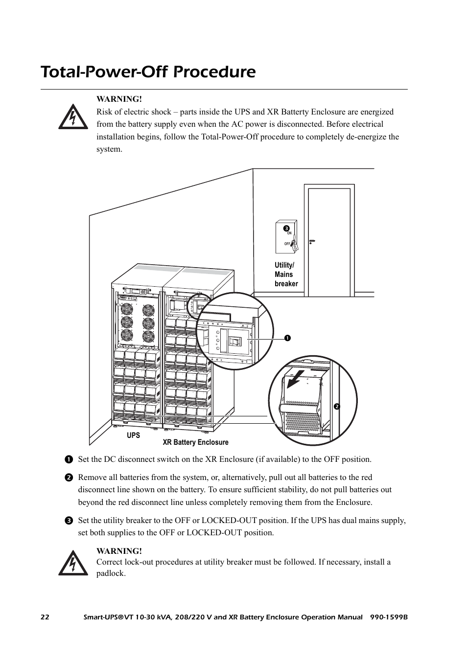 Total-power-off procedure | American Power Conversion XR User Manual | Page 30 / 56