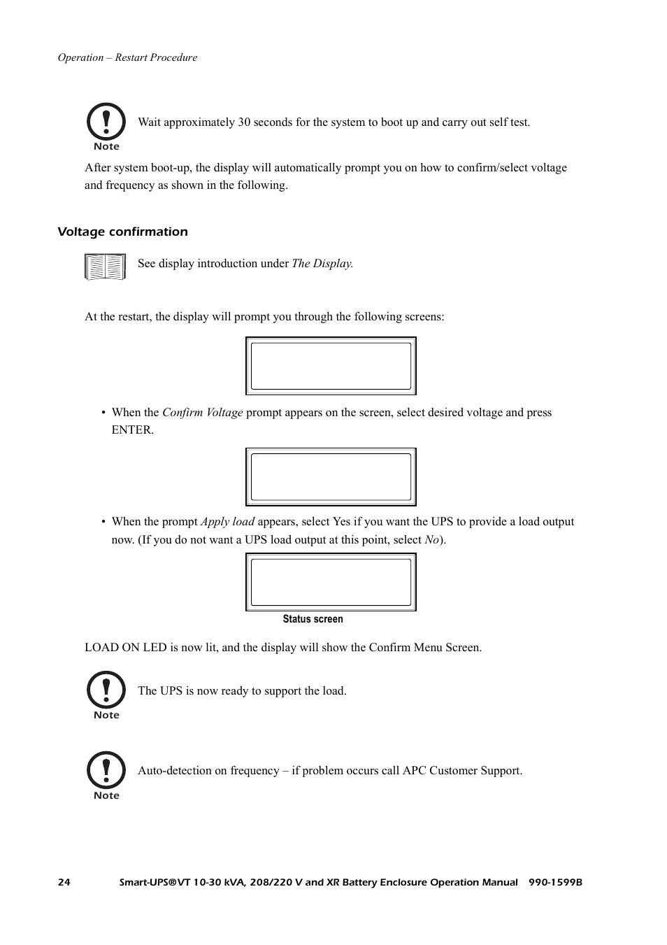 Voltage confirmation | American Power Conversion XR User Manual | Page 32 / 56