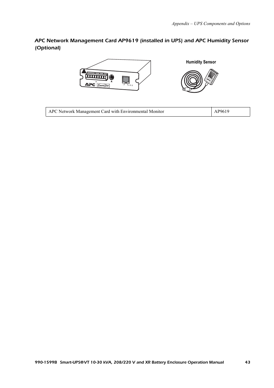 Appendix – ups components and options, Humidity sensor | American Power Conversion XR User Manual | Page 51 / 56