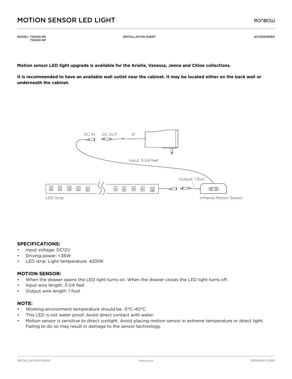 Ronbow Motion Sensor LED Light User Manual | 4 pages