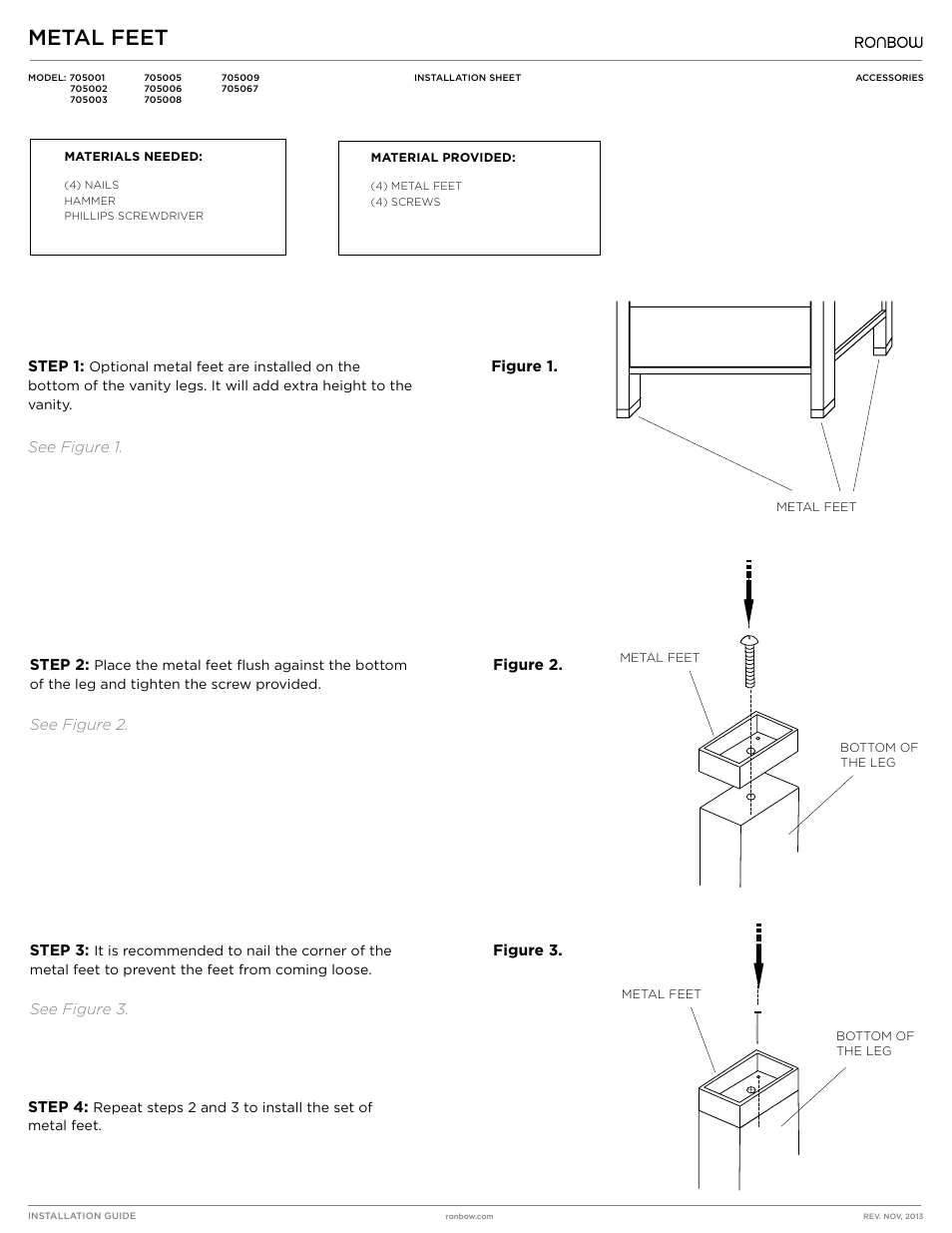 Ronbow Metal Feet User Manual | 1 page