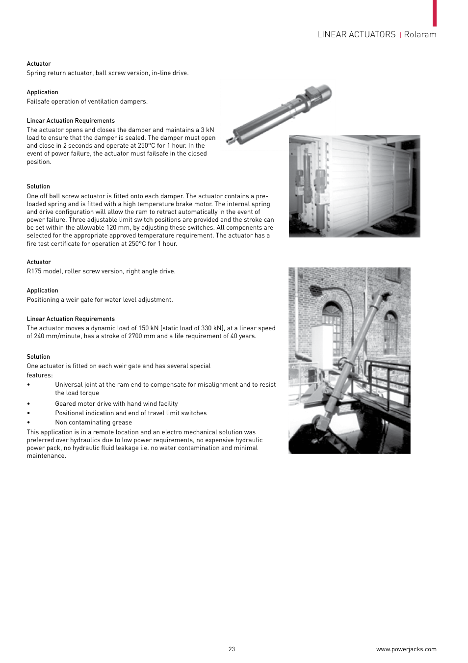 Linear actuators, Rolaram | Power Jacks Rolaram Linear Actuators User Manual | Page 23 / 24