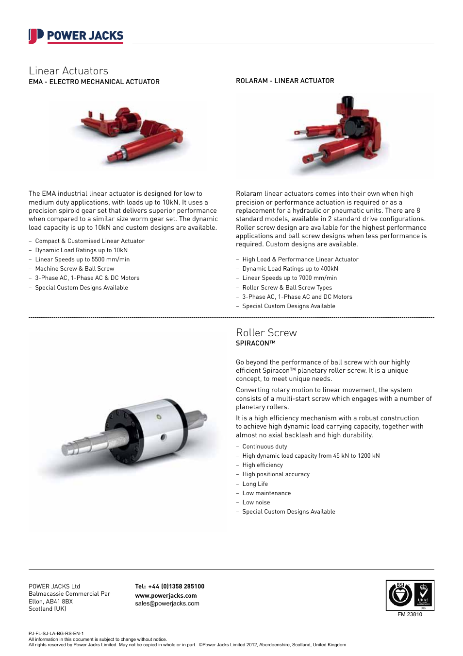 Roller screw, Linear actuators | Power Jacks M-Series User Manual | Page 2 / 2