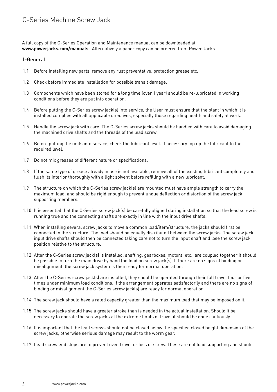 C-series machine screw jack | Power Jacks C-Series User Manual | Page 2 / 4