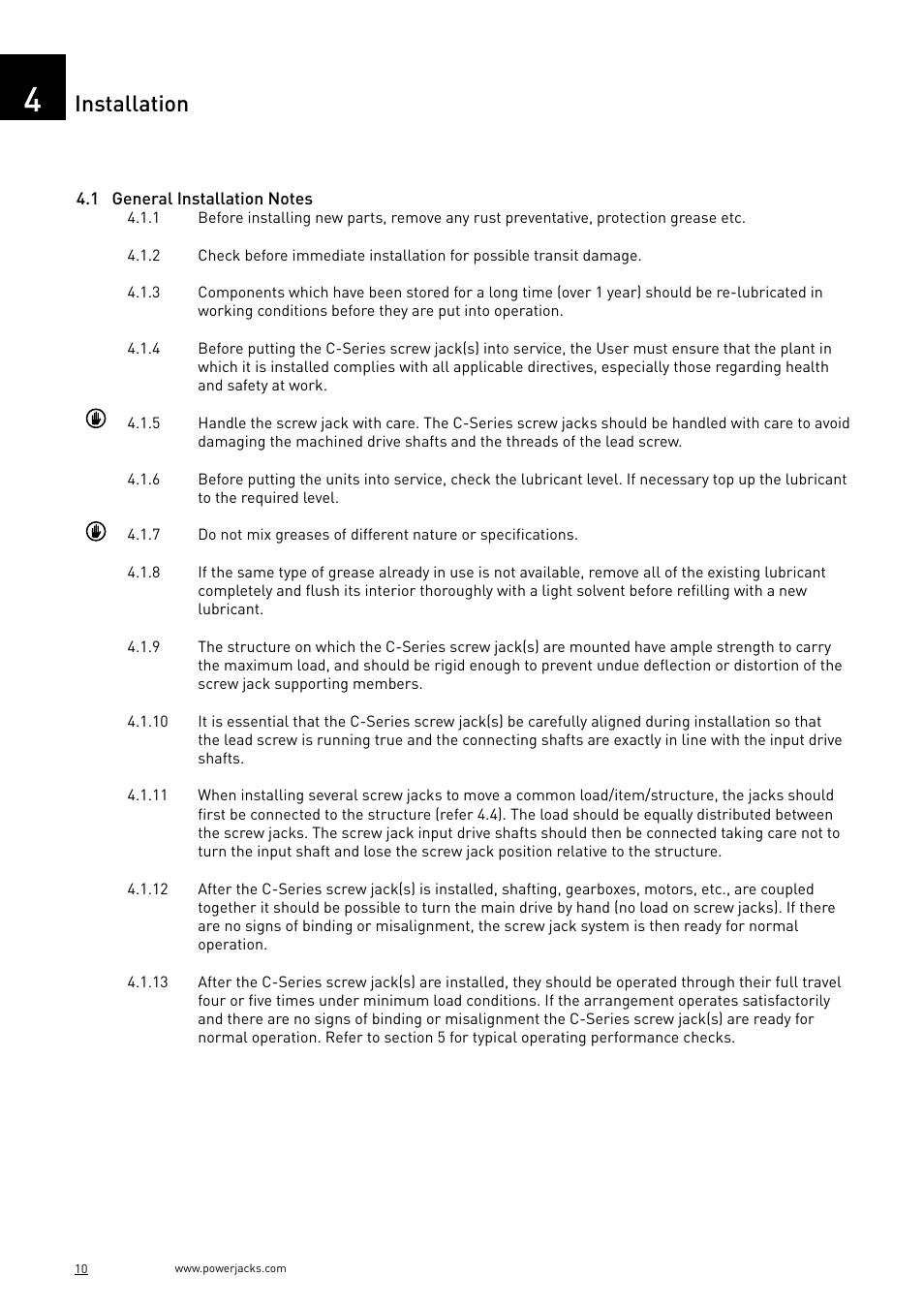 Installation | Power Jacks C-Series User Manual | Page 10 / 40