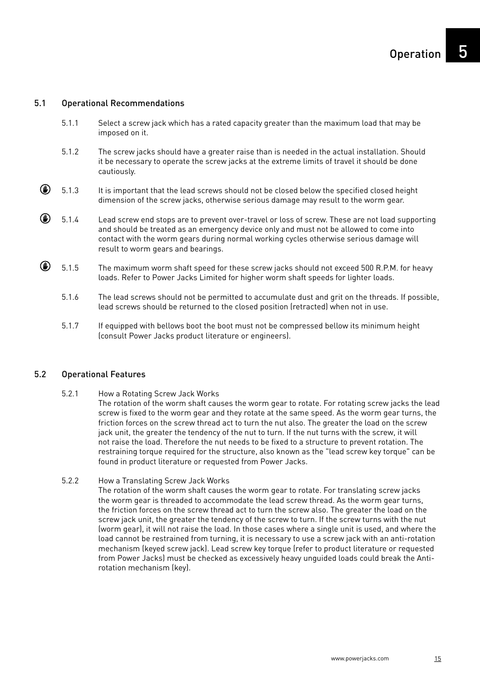 Operation | Power Jacks C-Series User Manual | Page 15 / 40