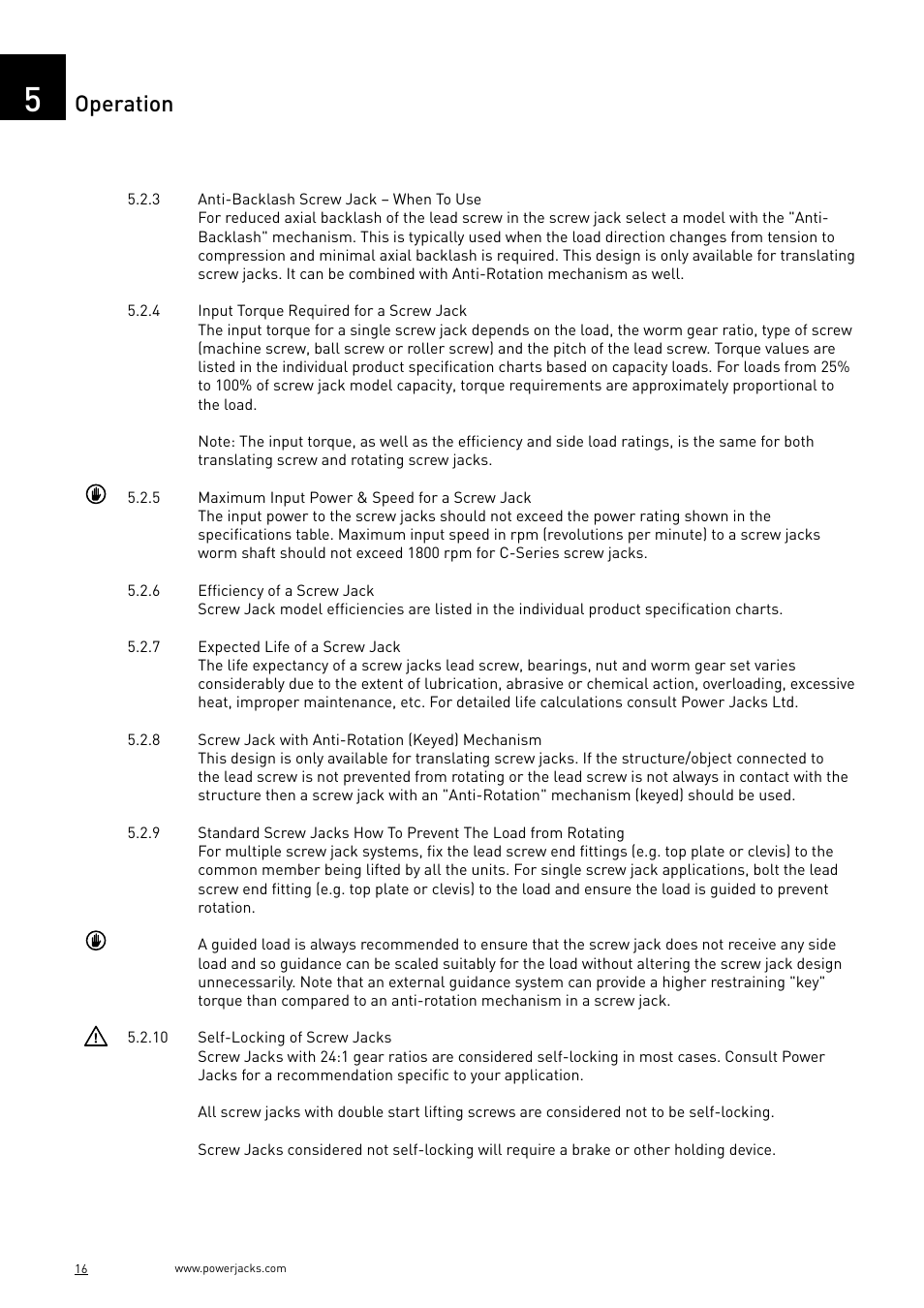 Operation | Power Jacks C-Series User Manual | Page 16 / 40